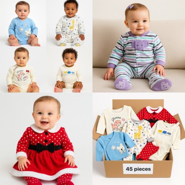 Wholesale baby clothes lot – New branded bodies, pajamas, sets & more